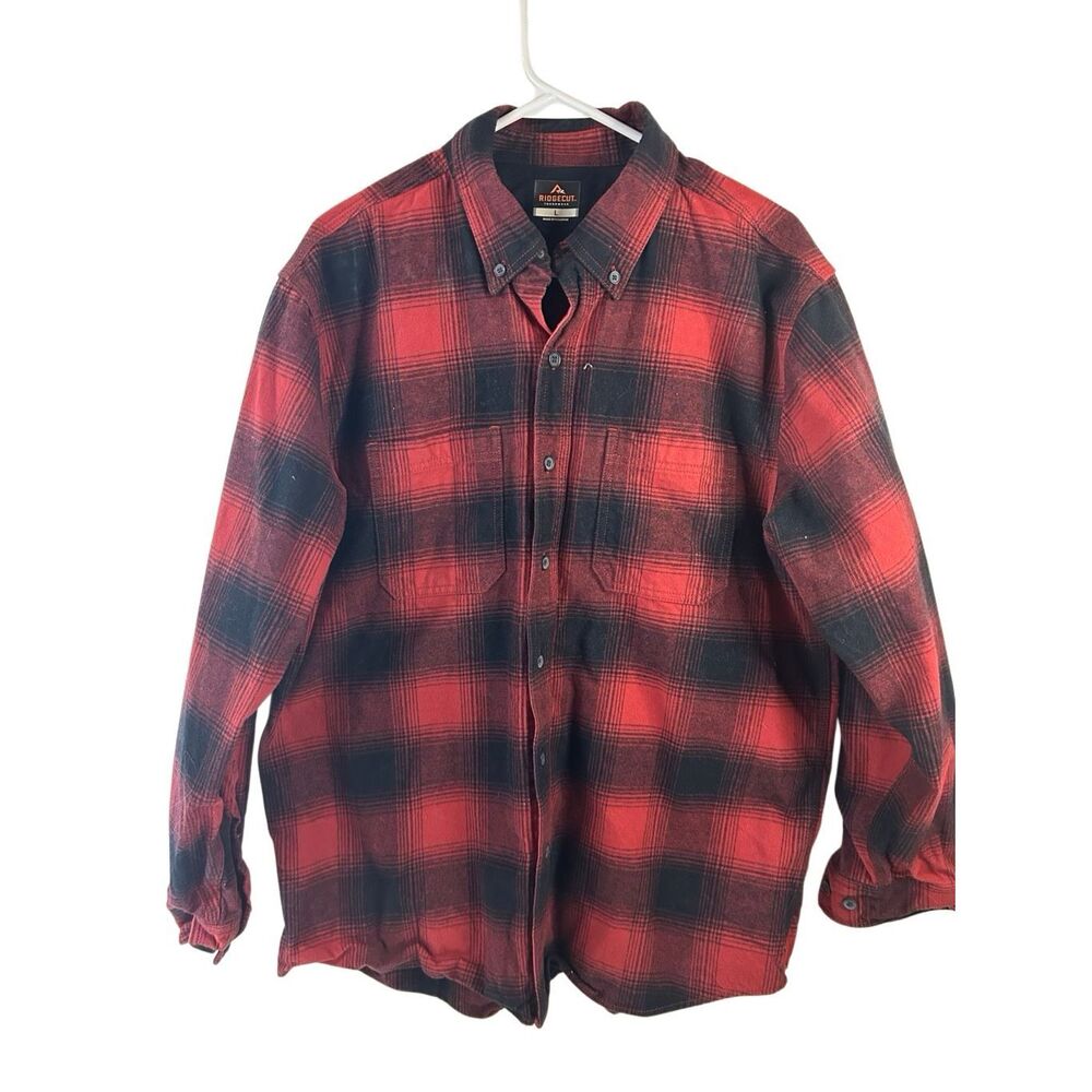 Ridgecut large heavy‎ duty thick cotton flannel shirt red black plaid
